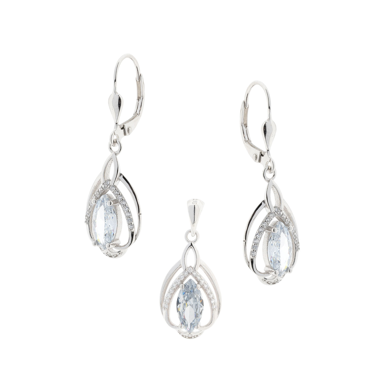 Set: Ohrringe + Anhänger aus 925 Silber mit Zirkonia