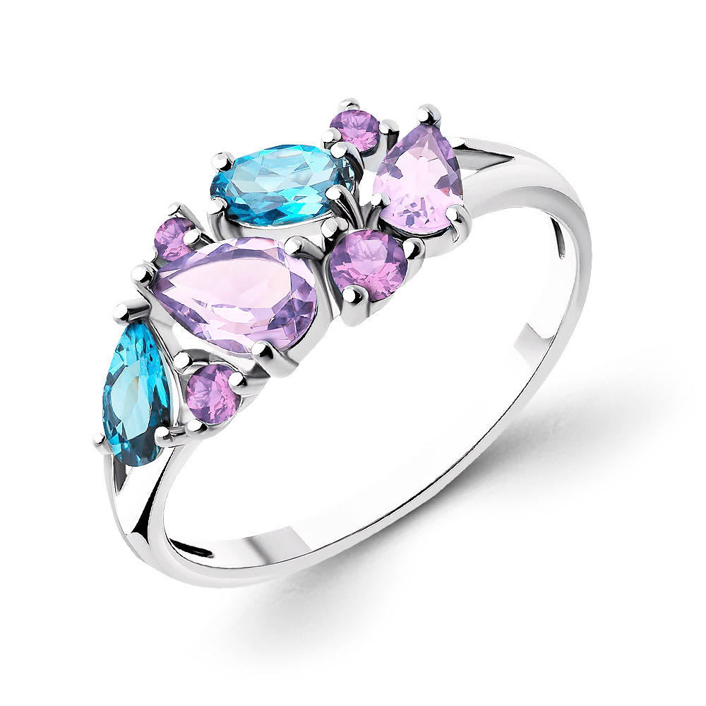 Atemberaubender Damenring aus 925er Silber mit Amethyst, Zirkonia und Topas
