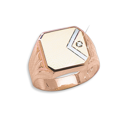 Ausgezeichneter Herrenring, Rotgold 585, Zirkonia, Gewicht ca. 5,5 g.