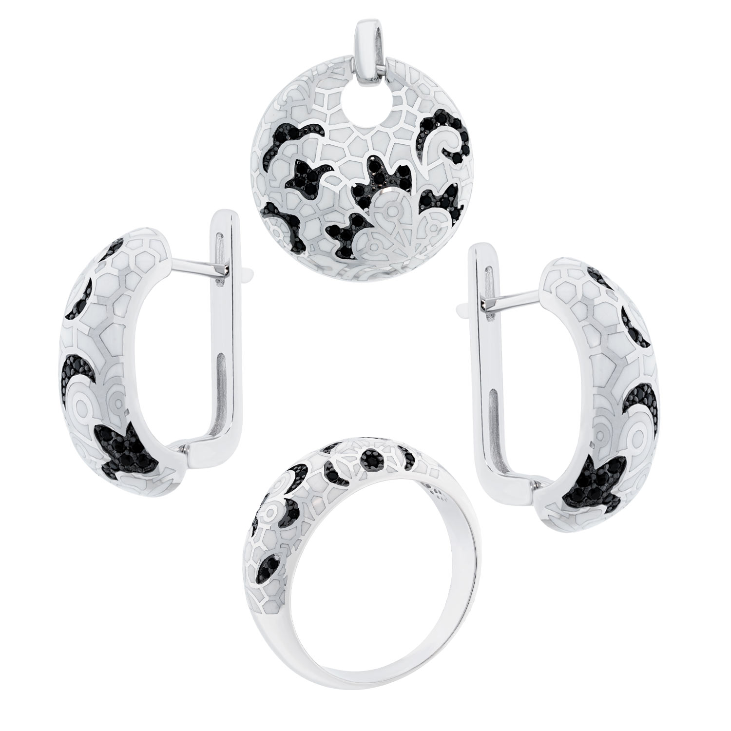 Schmuckset aus 925 Silber mit Zirkonia: Ohrringe + Anhänger + Damenring