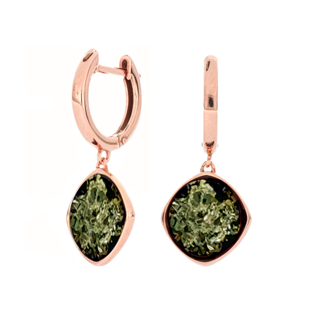 Aktion 1+1=3: Schmuck-Set aus vergoldetem 925 Silber mit runden grünen Bernsteinen