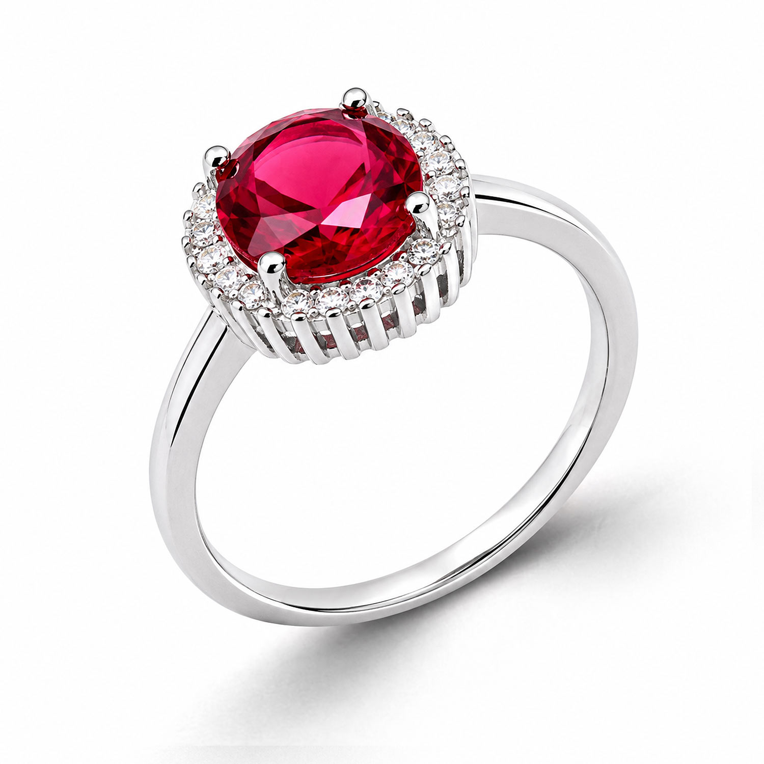 Damenring aus 925 Silber mit rotem und farblosen Zirkonia