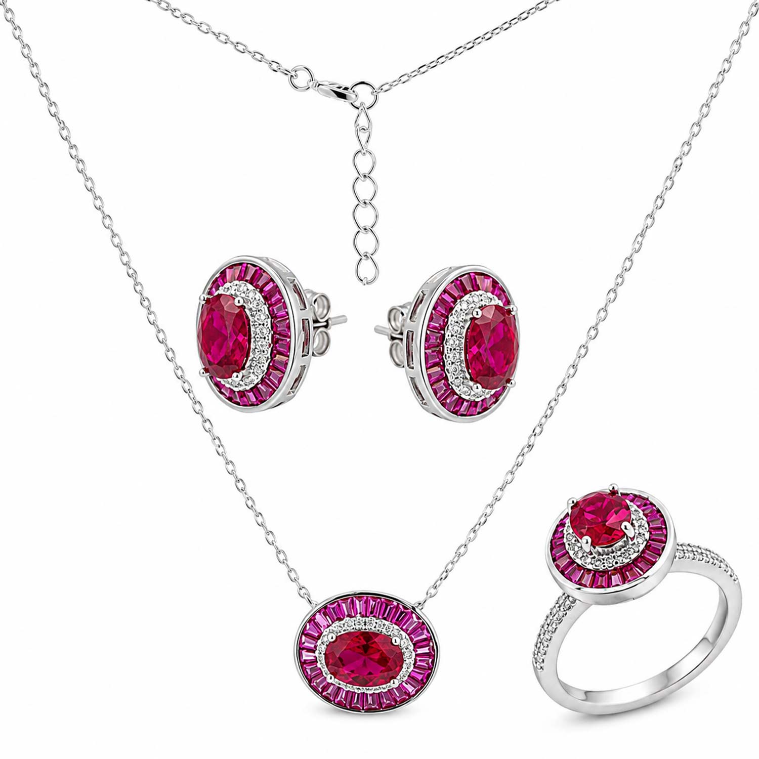 Schmuckset aus 925 Silber: Ohrringe +Halskette mit Anhänger +Damenring