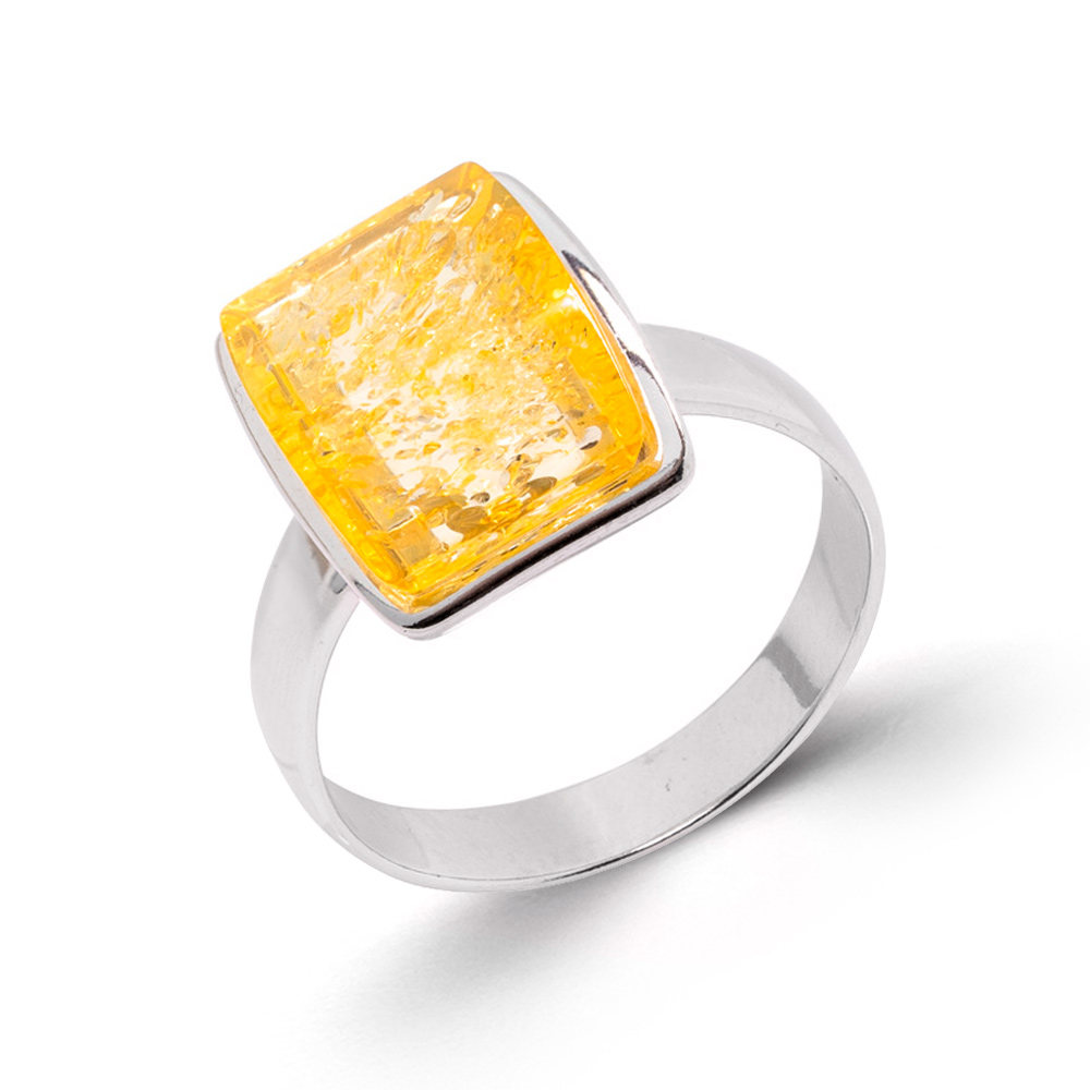 Damenring aus 925 Silber mit Lemon Bernstein