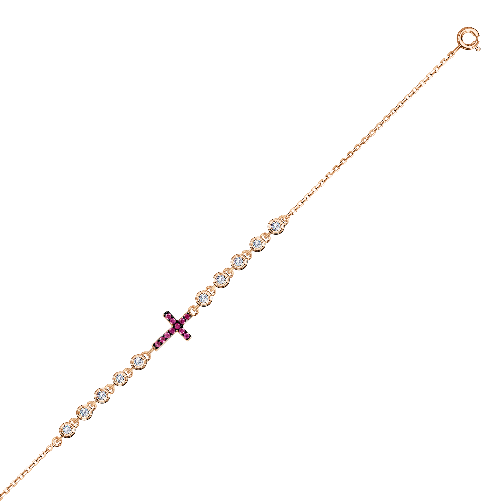 Attraktives Armband, vergoldet, Silber 925, mit Zirkonia, Kreuzlänge ca. 10 mm, Länge umstellbar 17-19 cm