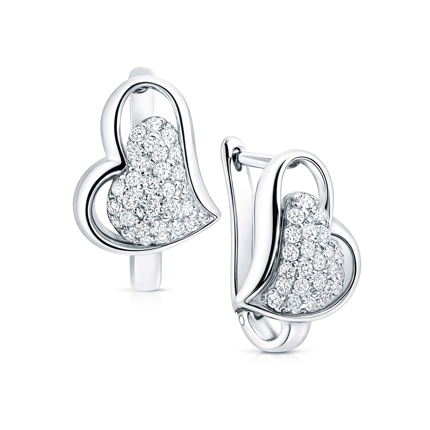 Herzförmige Ohrringe aus 925 Silber mit Zirkonia übersät