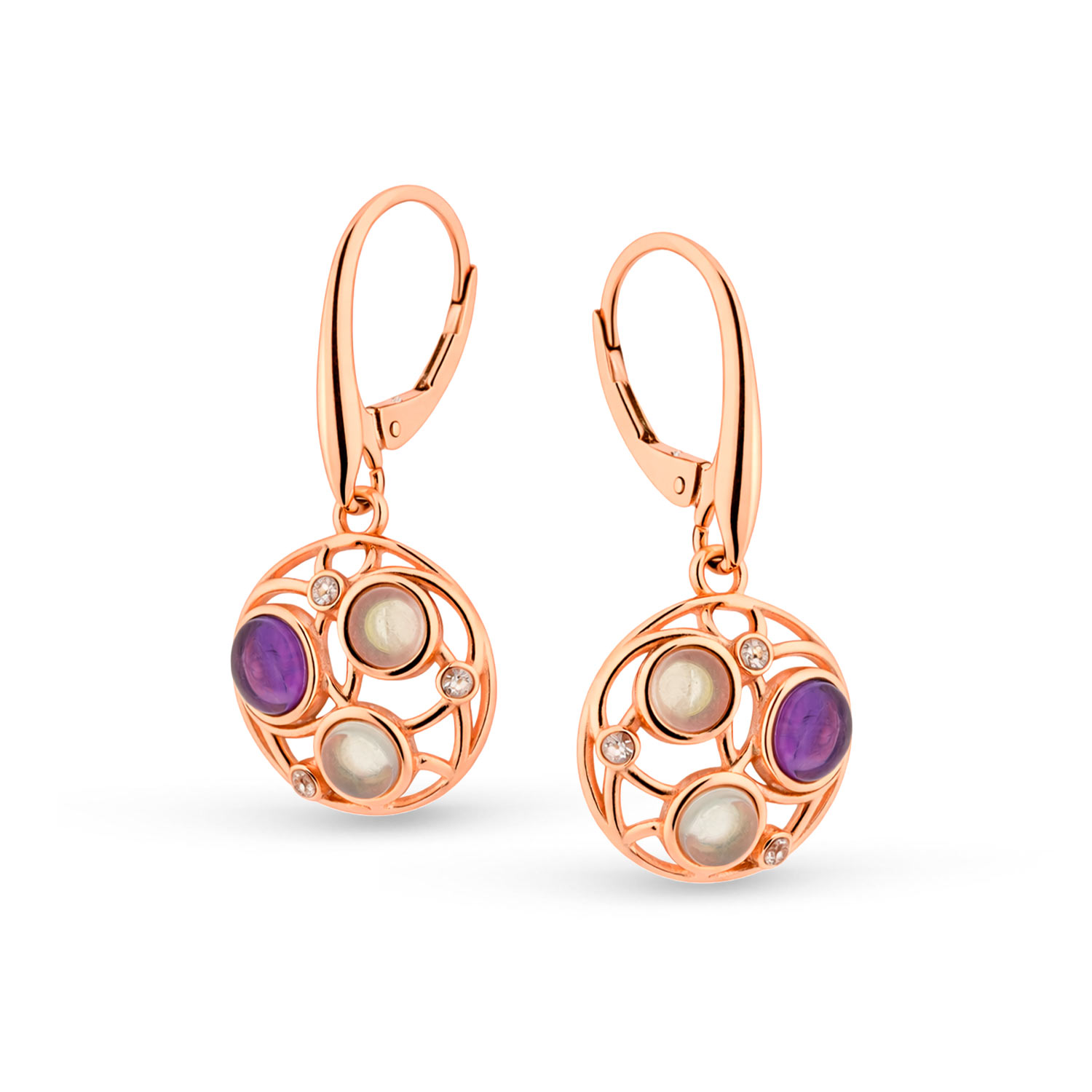 Ohrhänger rotvergoldet  aus 925 Silber mit Amethyst, Quarz und Prehnit