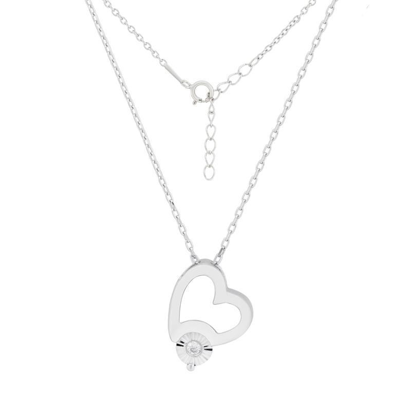 Collier aus 925 Silber mit funkelndem Anhänger in Herzform mit Brillant