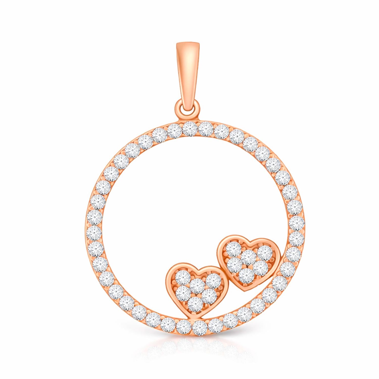 Anhänger aus 585 Rotgold mit 2 Herzen im Kreis, mit Zirkonia