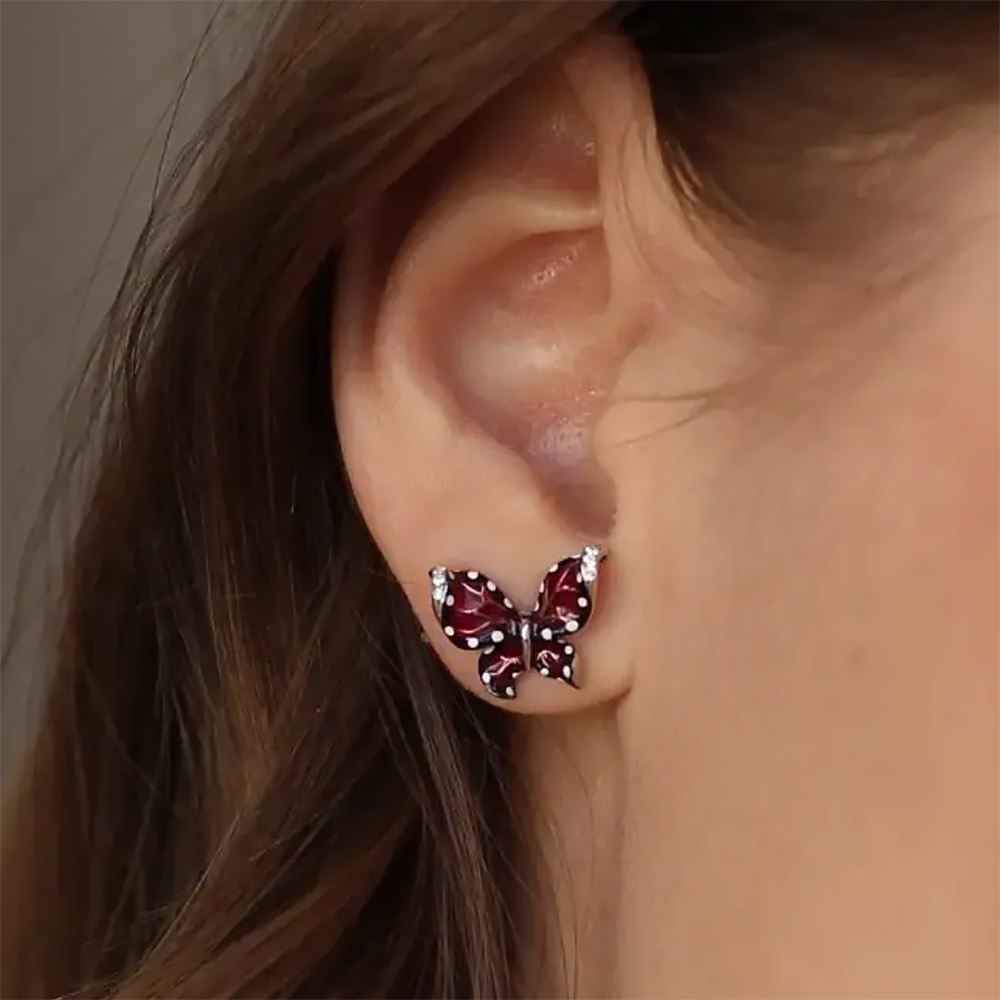 Sokolov Kinder Ohrstecker Schmetterlinge aus 925 Silber mit roter Emaille und farblosen Zirkonia