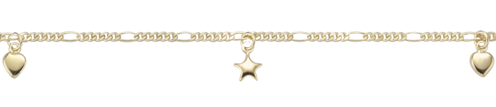 Fusskette Figaro aus 585 Gelbgold, diamantiert, Kettenbreite 1.9 mm, Federring