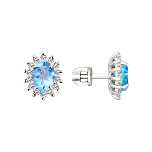 Elegante Ohrstecker aus Silber 925 mit blauem Topas und 28 Zirkonia, ca. 7x5 mm