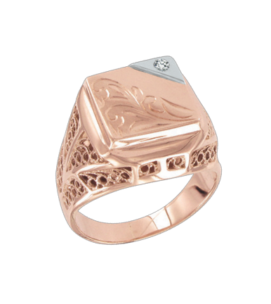 Ausgesuchter Herrenring, Rotgold 585, mit Zirkonia, Gewicht ca. 9,0 g.