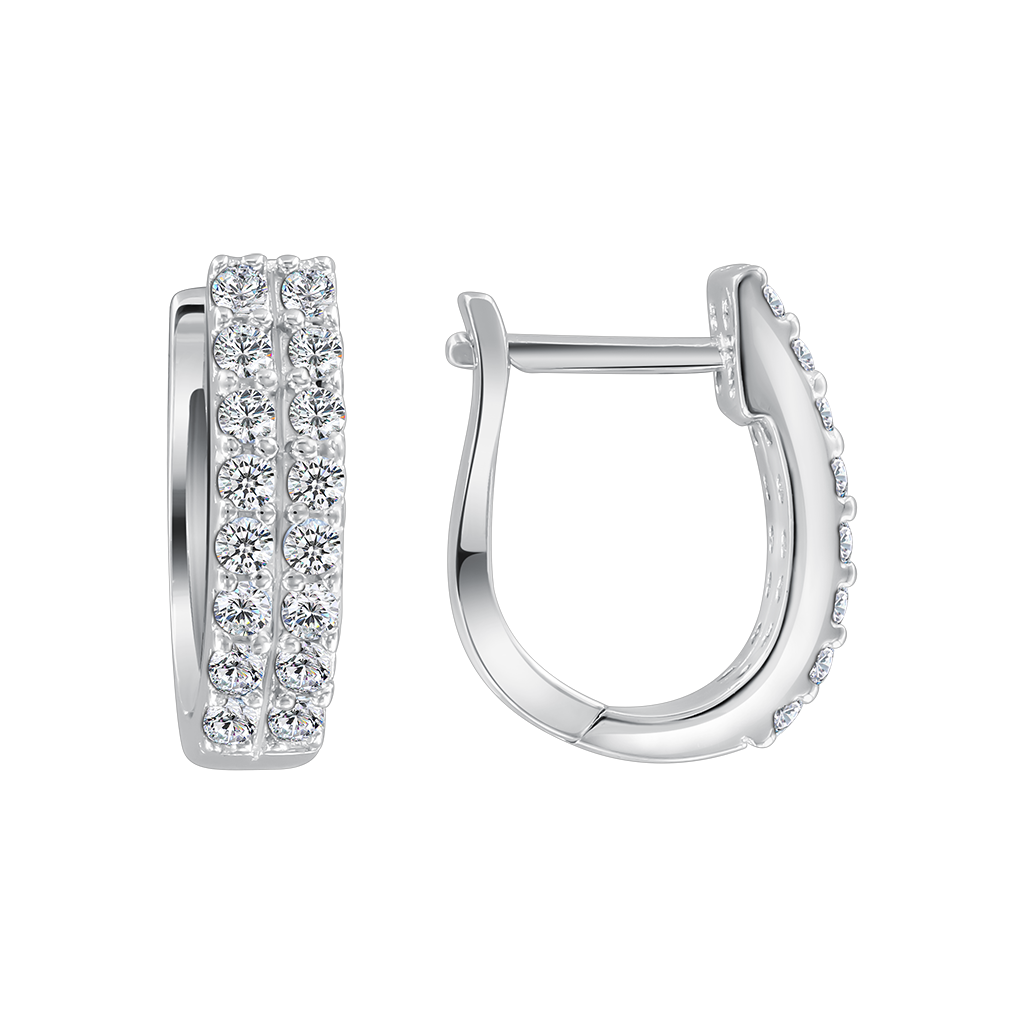 Elegante Ohrhänger aus Silber 925 mit doppelter Zirkonia-Reihe, Höhe ca. 15 mm