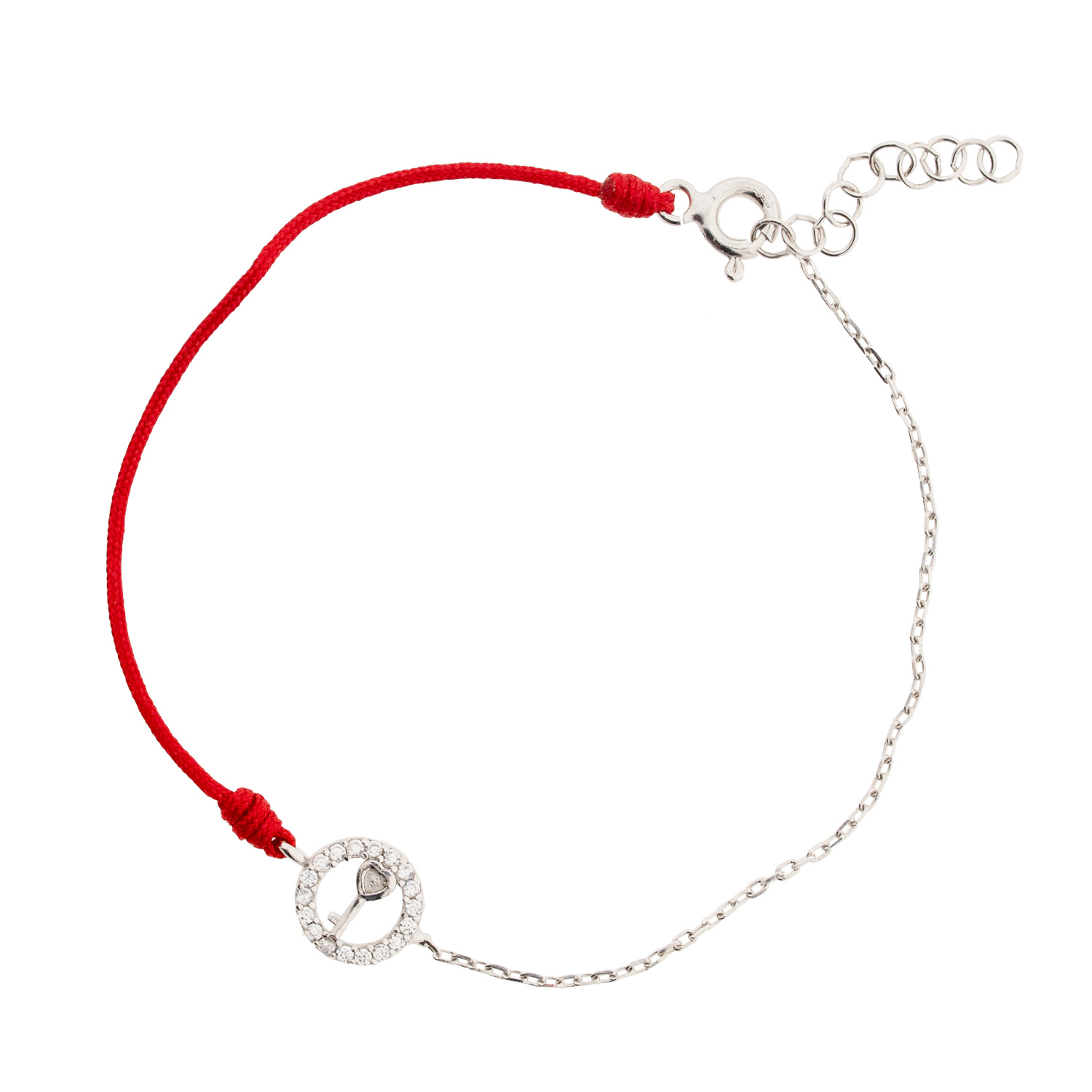 Rotes Fadenarmband mit Schlusselanhänger aus 925 Silber