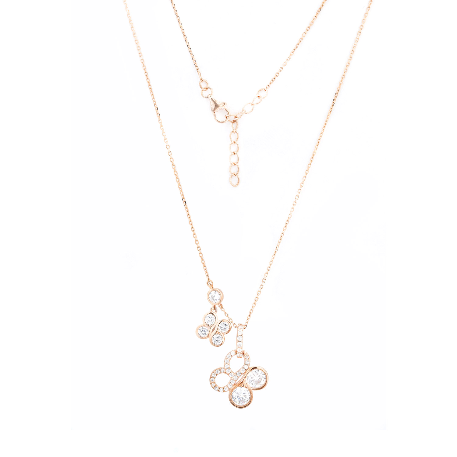 Collier aus vergoldetem 925 Silber mit 2 Anhängern aus Zirkonia, Federring