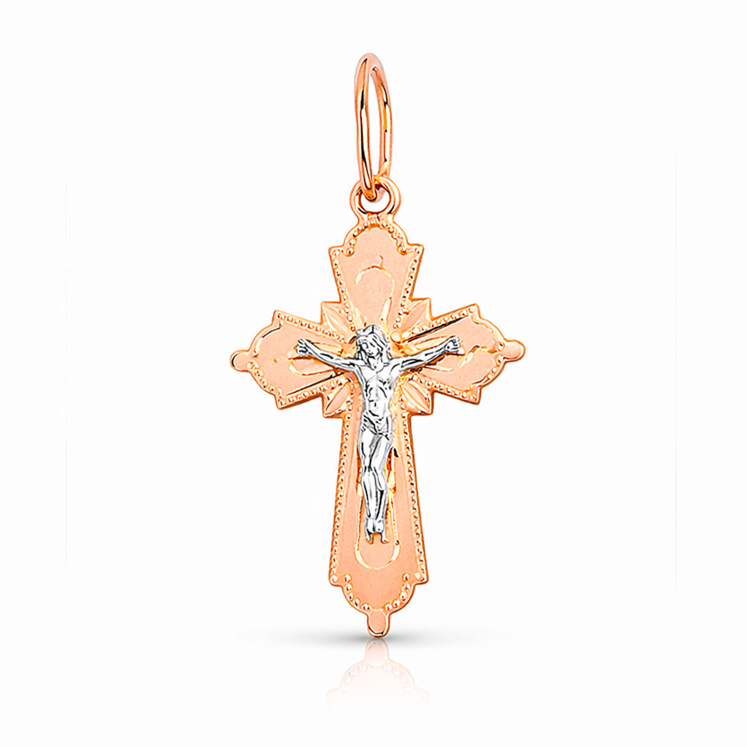 Anhänger – Kreuz aus 585er Rot-/Weißgold mit Gravur, Höhe ca. 25 mm