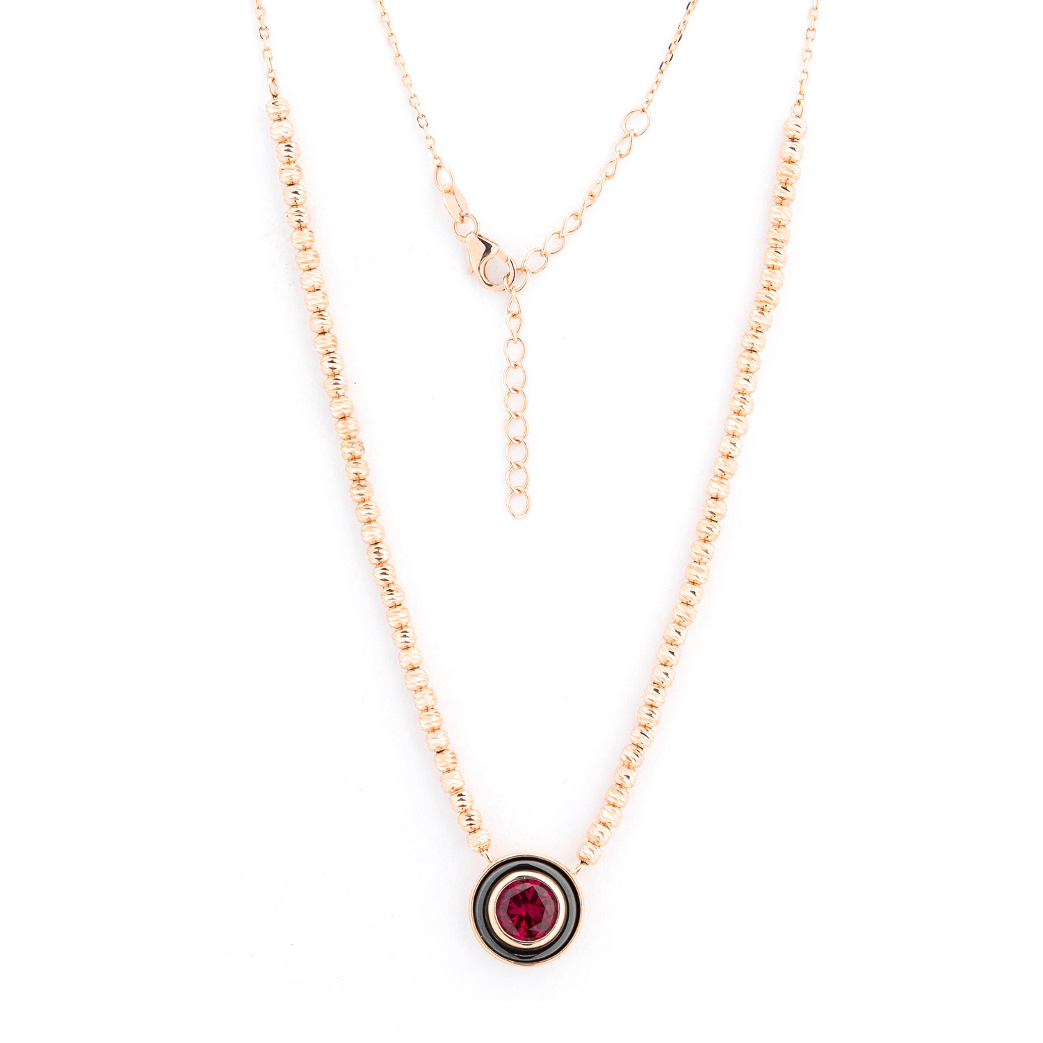 Collier aus vergoldetem 925 Silber mit rundem Zirkonia in weiß oder rot