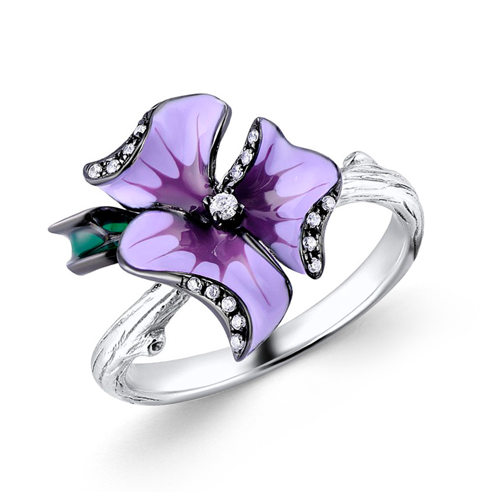 Sokolov Damenring mit Blume aus 925 Silber mit Emaille mit Zirkonia