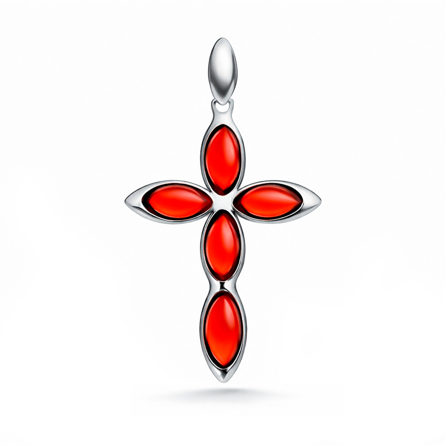 Kreuz Anhänger aus 925 Silber mit Kirschbernstein