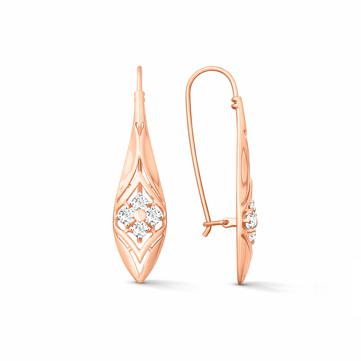 Ohrhänger aus 585er Rotgold mit Zirkonia, Höhe ca. 38 mm