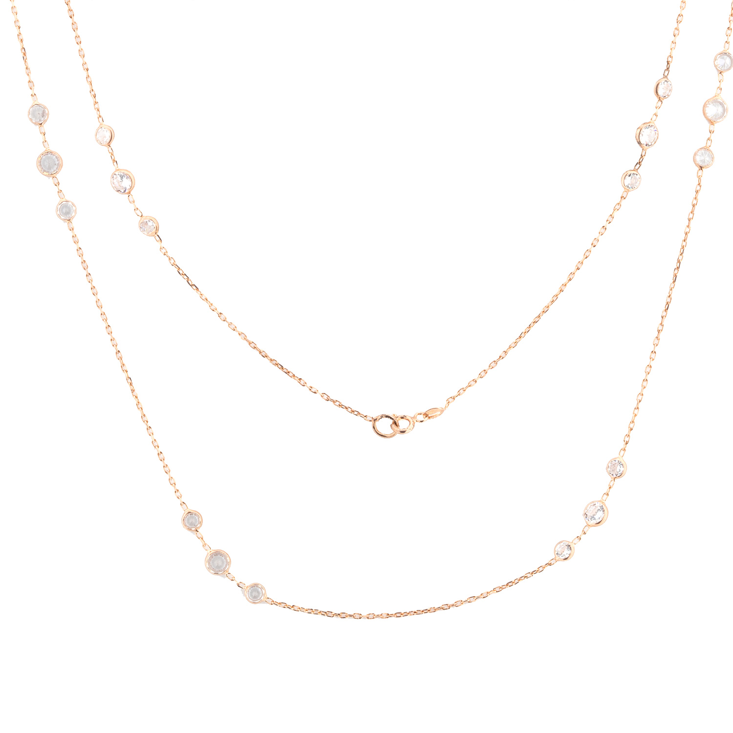 Lange Kette aus 925er Silber mit Zirkonia, 90 cm