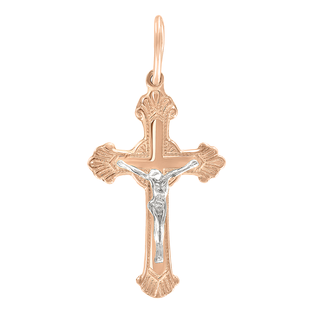 Attraktiver Anhänger Kreuz, Rot-/Weißgold 585, Höhe ca. 32 mm, Gravur