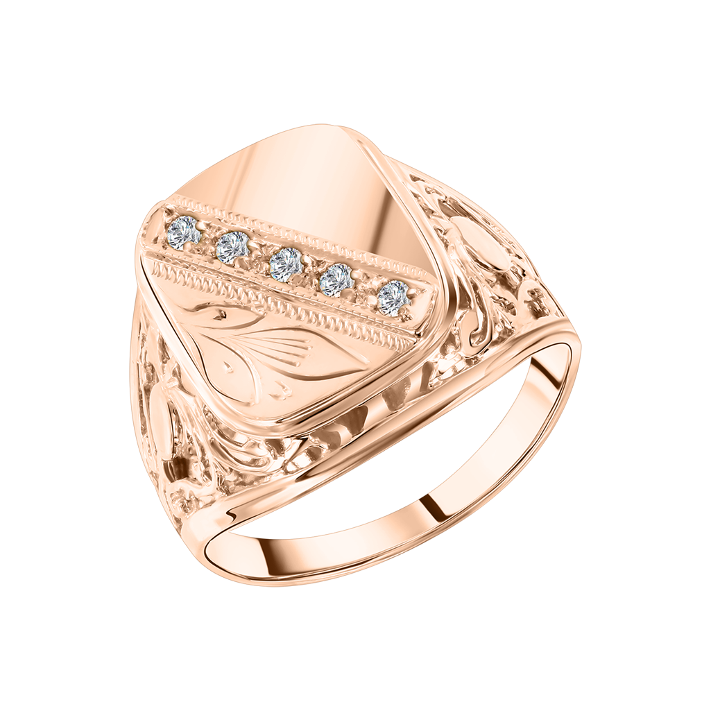 Ausgewählter Herrenring, Rotgold 585, Zirkonia, Gewicht ca. 6,1 g.