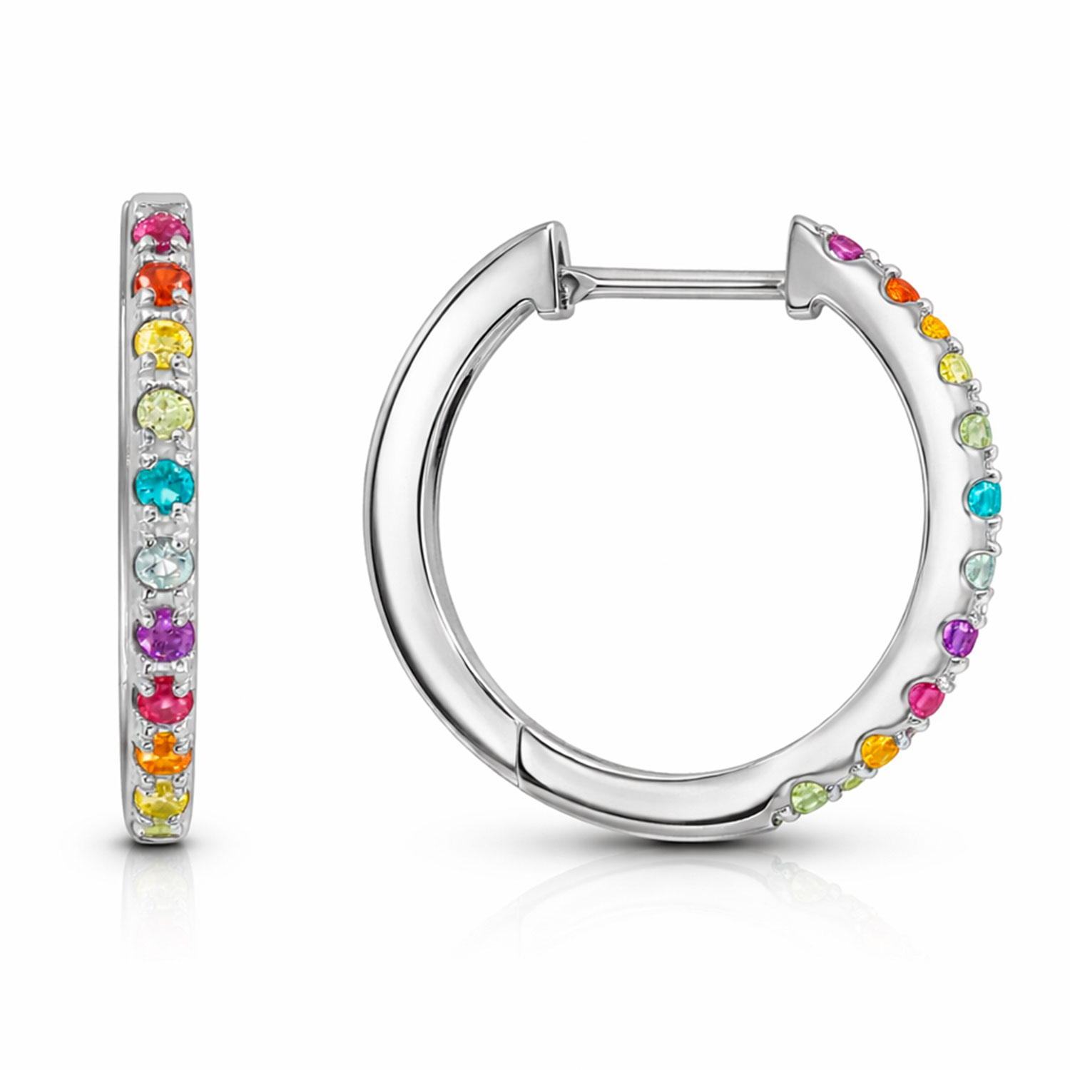 Farbenfrohe Creolen aus 925er Silber mit bunten Zirkonia, Höhe ca. 15 mm