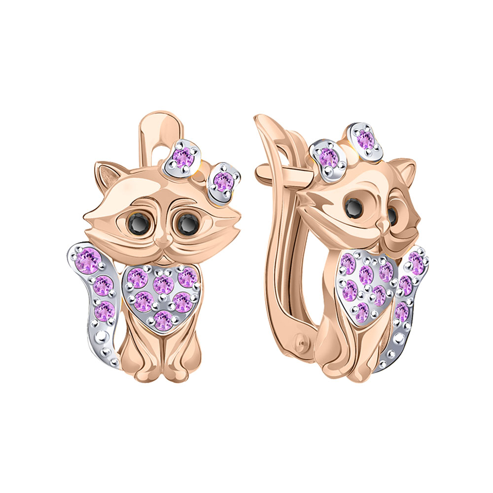 Kinderohrringe Katze aus 585 Rotgold mit rosa Zirkonia