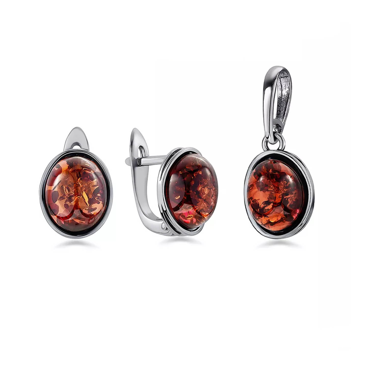 Schmuck-Set: Ohrringe & Schmuckanhänger aus 925 Sterlingsilber mit Bernsteinen