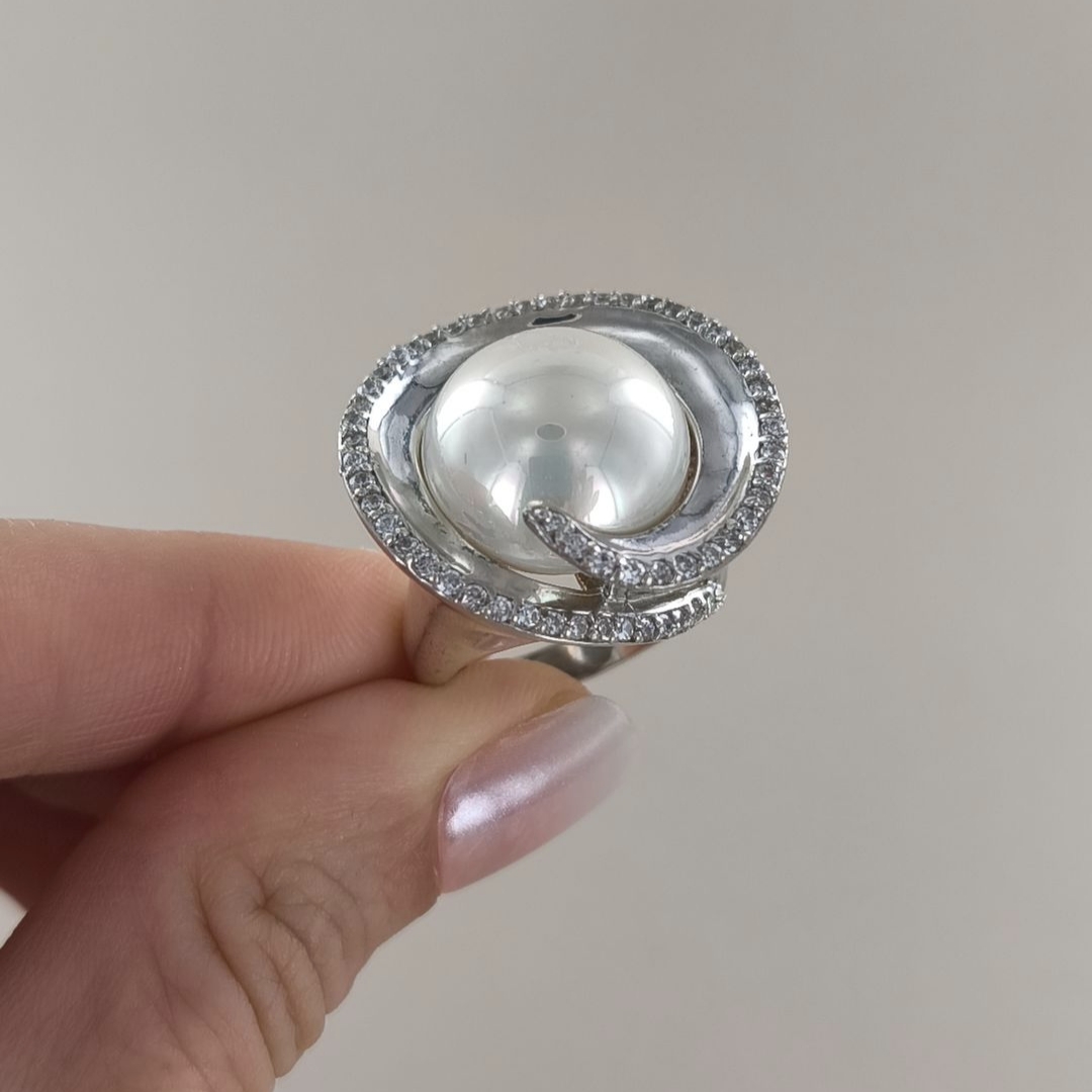 atemberaubender Damenring, Silber 925, Zirkonia, Perle