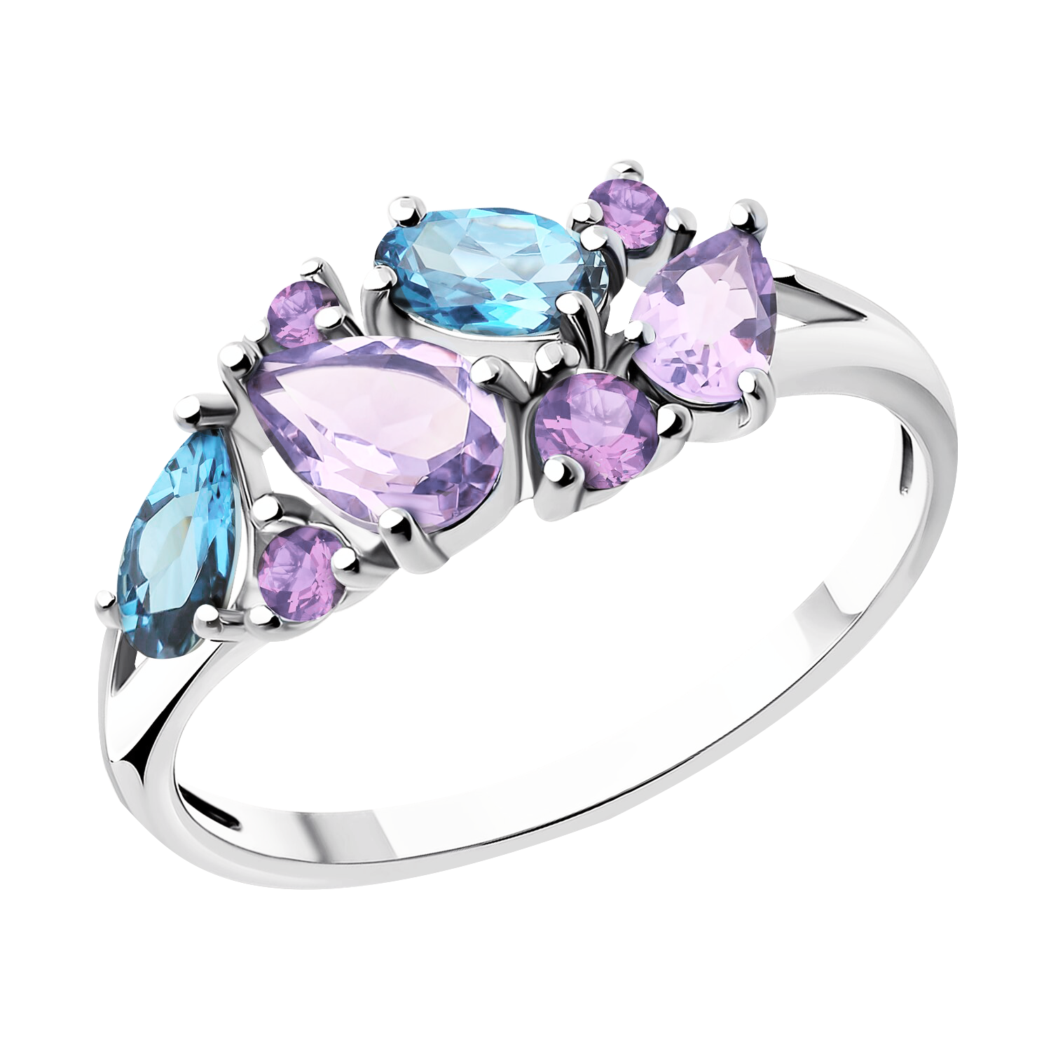 Atemberaubender Damenring aus 925er Silber mit Amethyst, Zirkonia und Topas