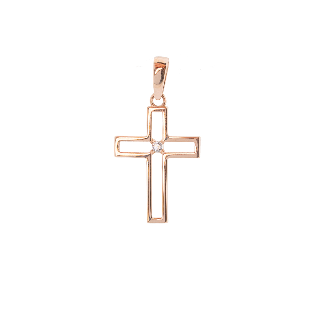 Kreuz Anhänger aus 585 Rotgold mit einem Zirkonia