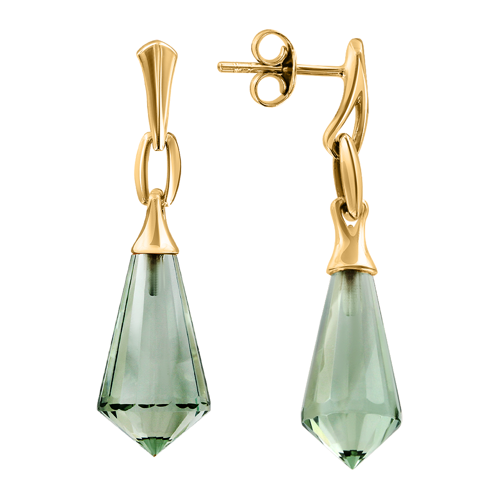 Elegante Ohrstecker aus Gelbgold 585 mit grünem Amethyst, Höhe ca. 37 mm