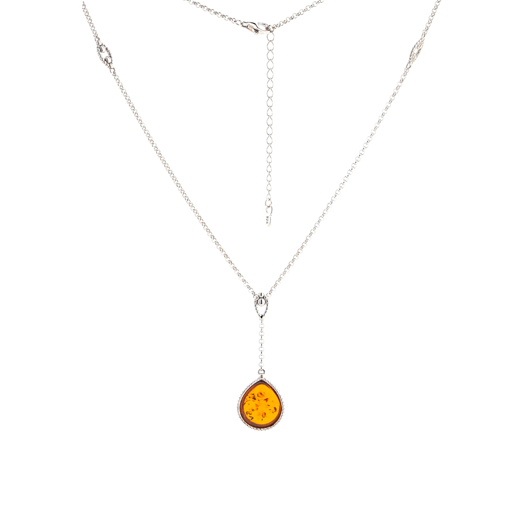 Collier aus 925 Silber mit Cognac-Bernstein-Anhänger