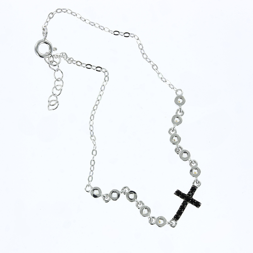 Attraktives Armband, Silber 925, mit Zirkonia, Kreuzlänge ca. 10 mm, Länge umstellbar 17-19 cm