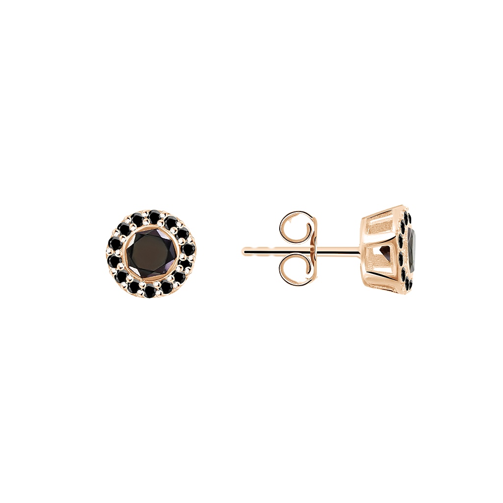 Charmante Ohrstecker aus Rotgold 585, mit 30 schwarzen Zirkonia, Durchmesser ca. 7 mm