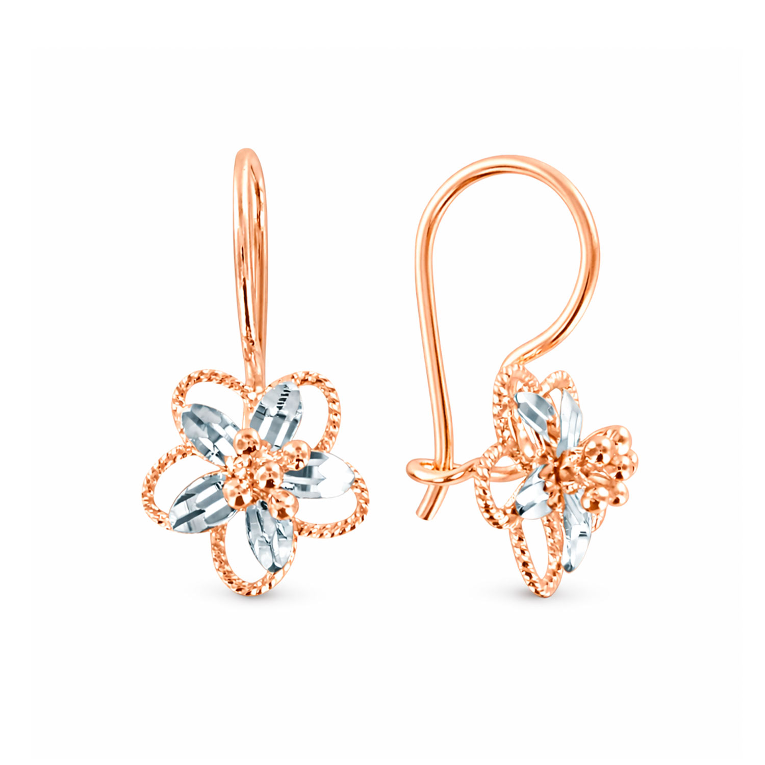 Blumen Ohrringe aus 585er Rotgold, Höhe ca. 18 mm