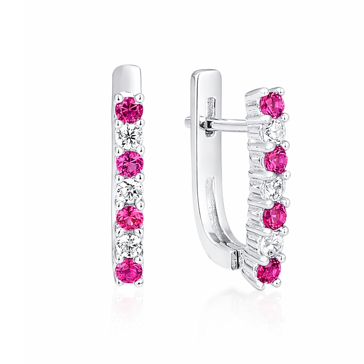 Sokolov Ohrringe aus 925 Silber mit farblosen Zirkonia und rosa HTS Rubinen