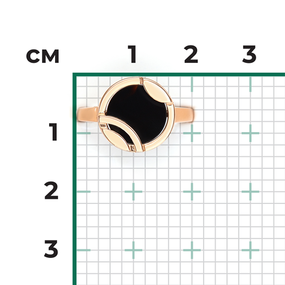 Auffälliger Damenring aus Rotgold 585 mit Onyx, Ø zentrales Schmuckelement ca. 13 mm