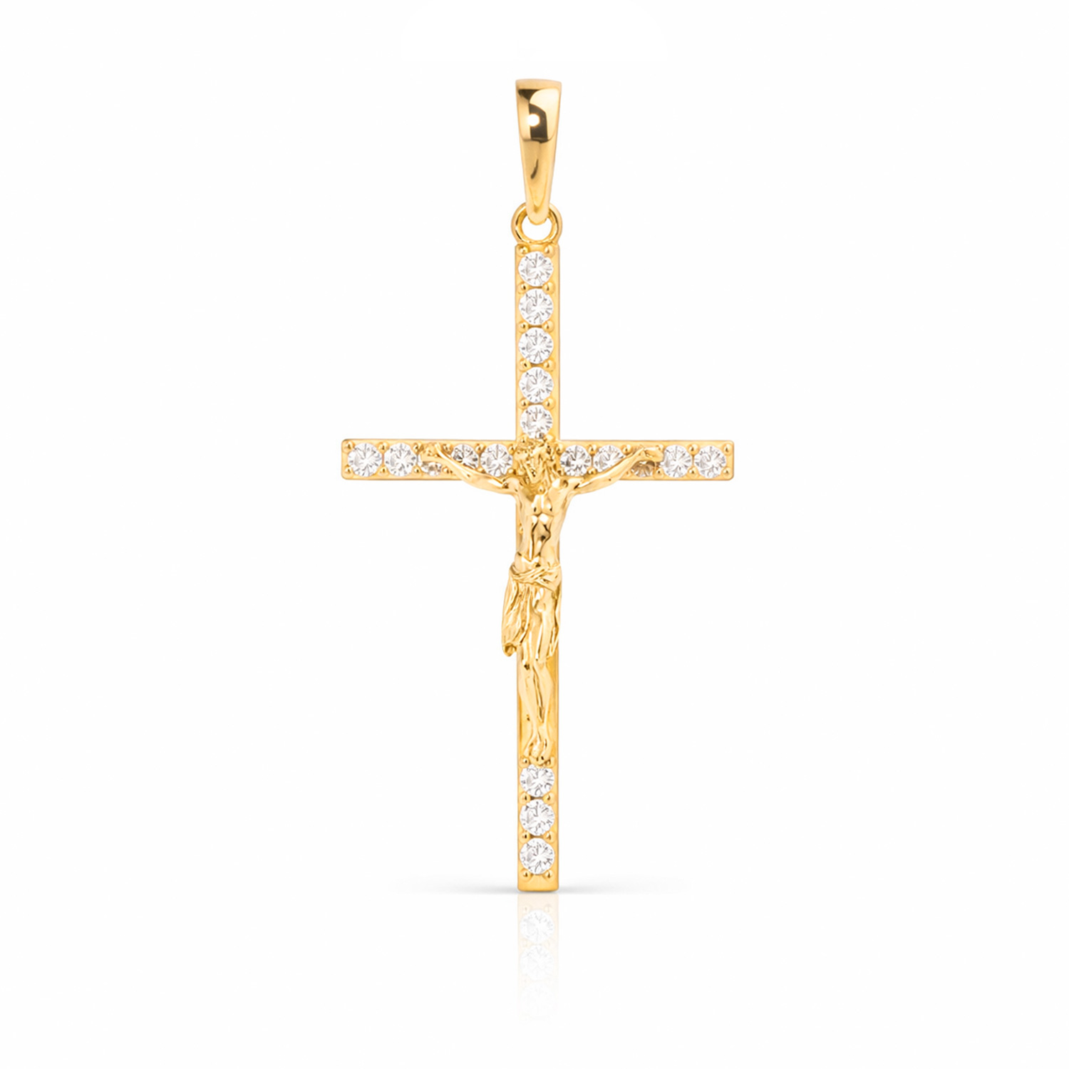 Kreuzanhänger mit Kruzifix aus 585 Gold, mit Zirkonia