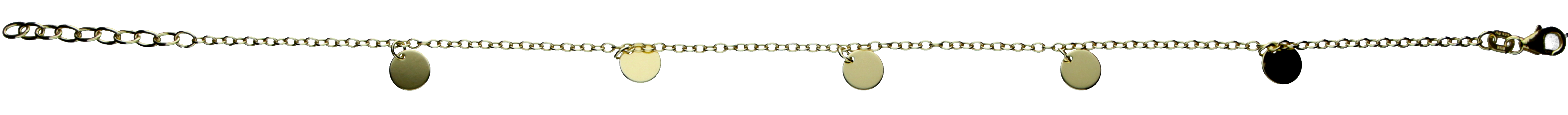 Fusskette Anker rund aus 925 Silber, Gelb vergoldet, Karabinerverschluss
