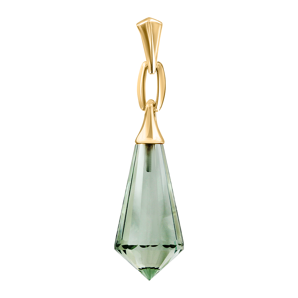Eleganter Anhänger aus Gelbgold 585 mit grünem Amethyst in langer Tropfenform
