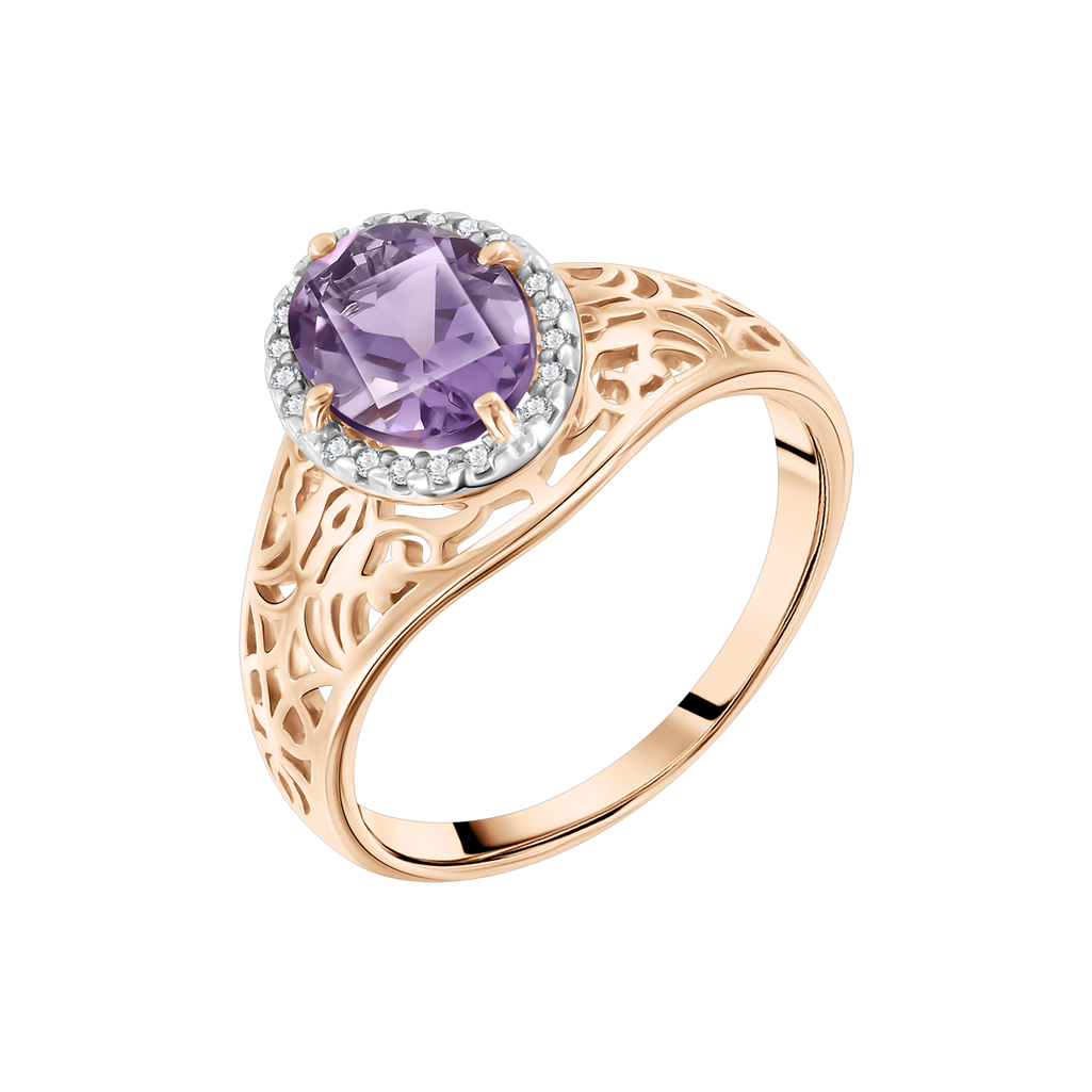 Prächtiger Damenring, Russisches Rotgold 585, mit Amethyst und Zirkonia