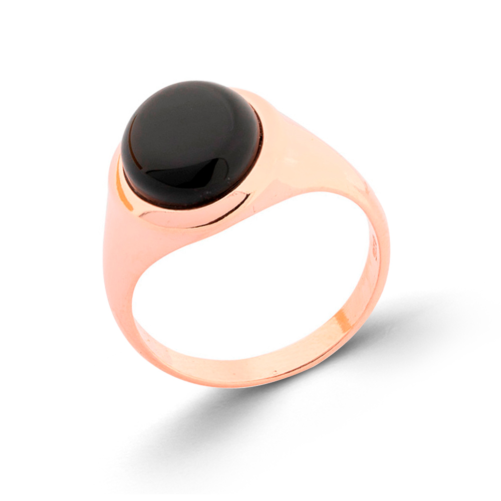 Damenring aus 925 Silber mit schwarzem Onyx, rotvergoldet