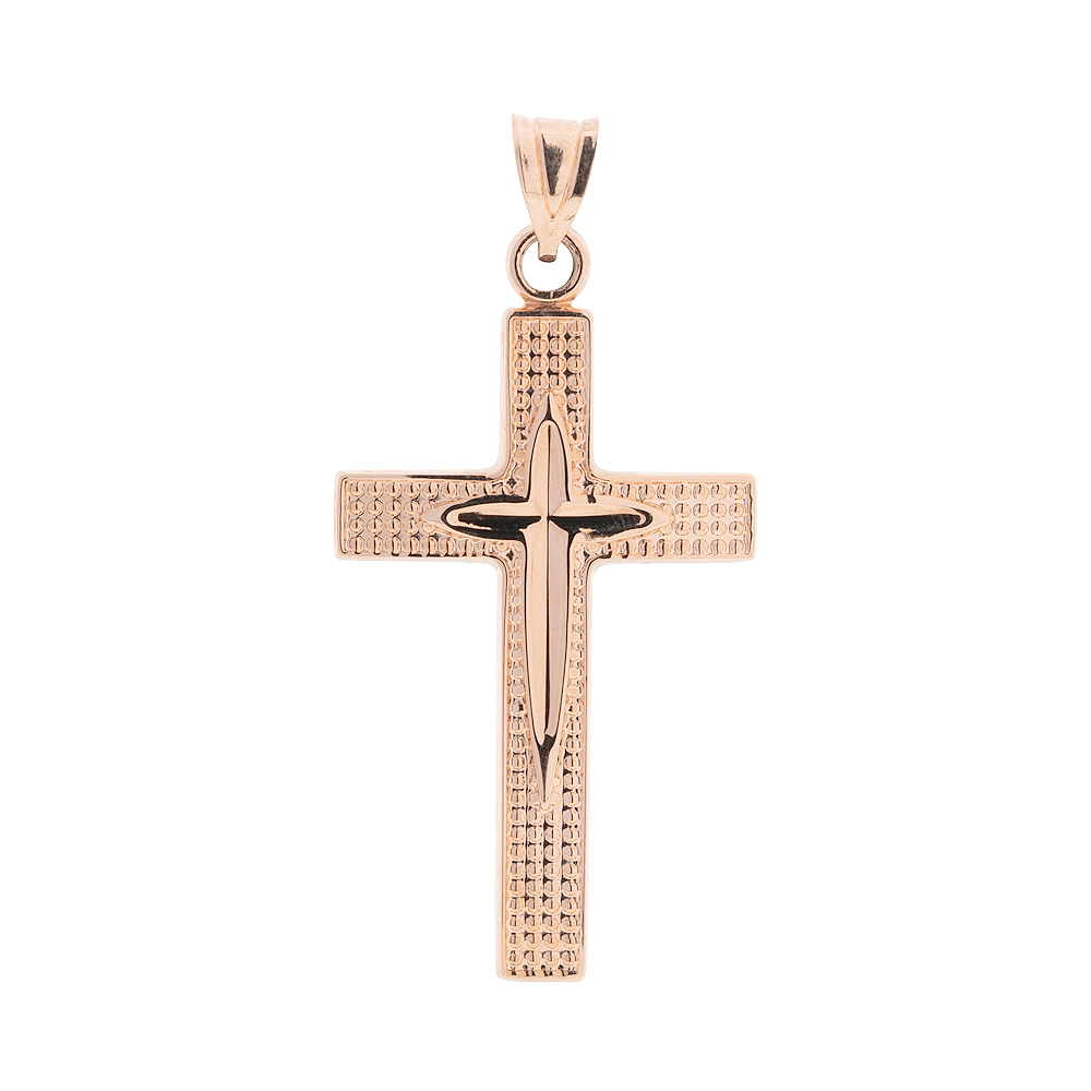 Kreuz Anhänger aus 585 Rotgold mit Textur