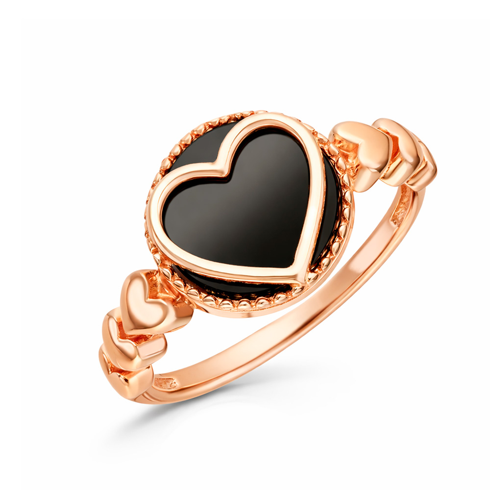Auffälliger Damenring, Russisches Rotgold 585, mit Onyx, Durchmesser zentrales Schmuckelement ca. 12 mm
