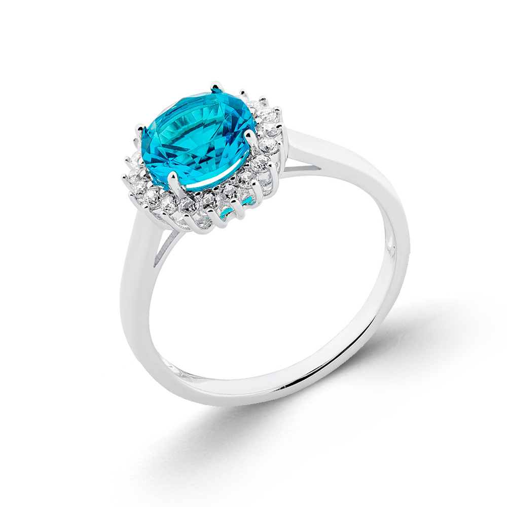 Sokolov Damenring aus 925 Silber mit farblosen Zirkonia und blauen Kristallen