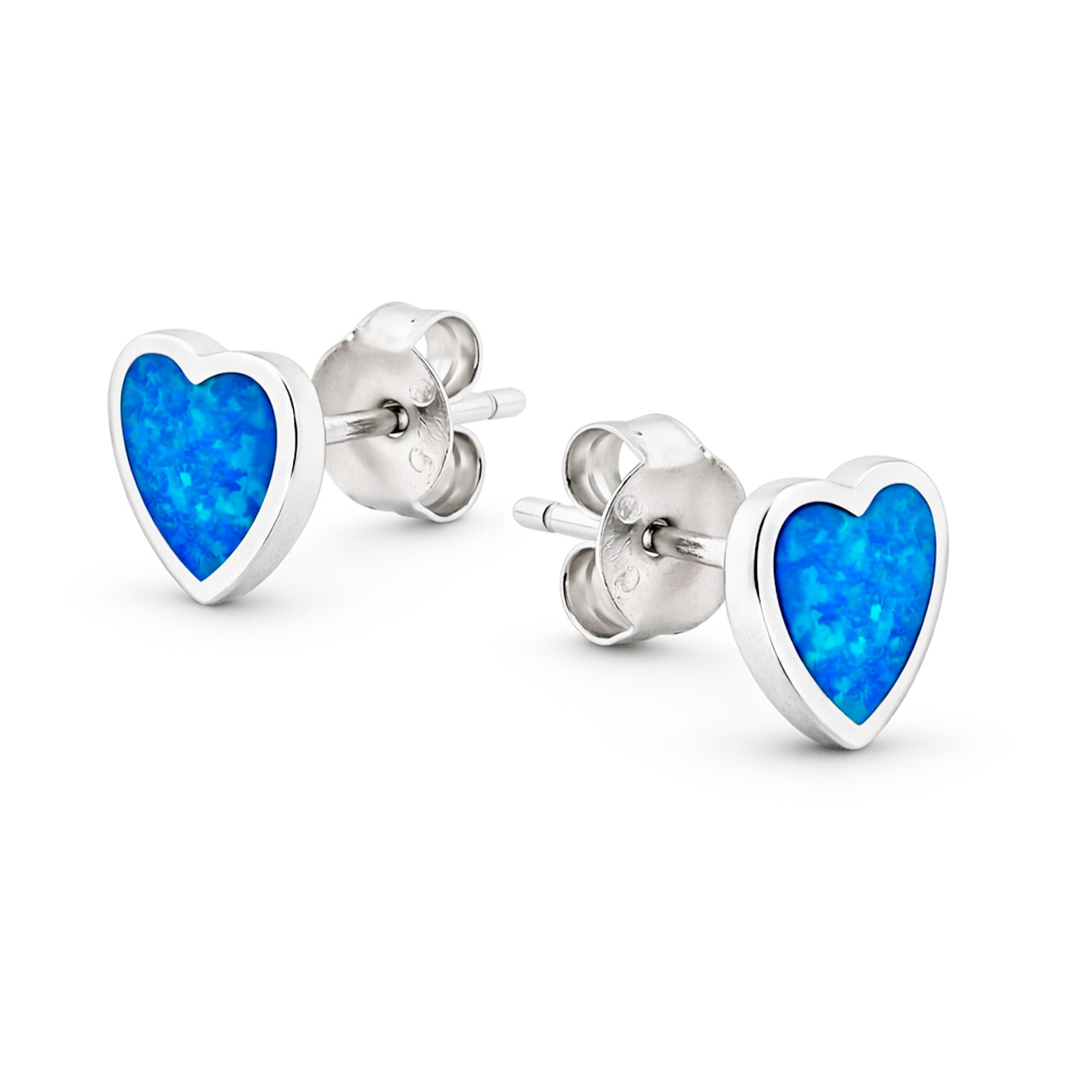 Ohrstecker aus 925 Silber in Herzform mit blauem Opal